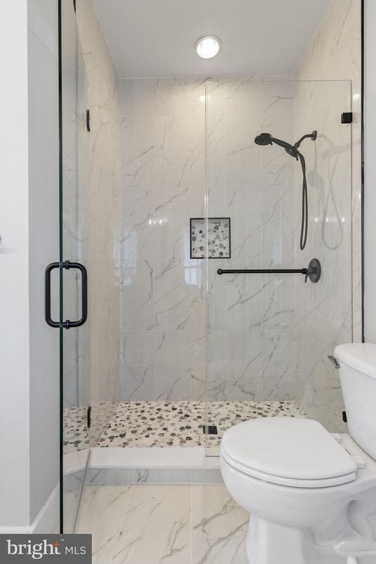 Bathroom, Glass Shower, Interior, Marble, Marble Walls, Recessed Lighting