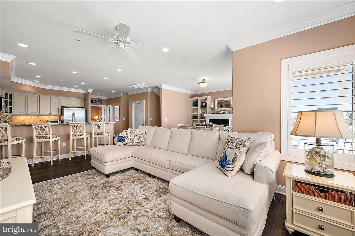 Interior, Kitchen, Living room, Recessed Lighting, Stainless Steel Appliances, Wood Texture Flooring