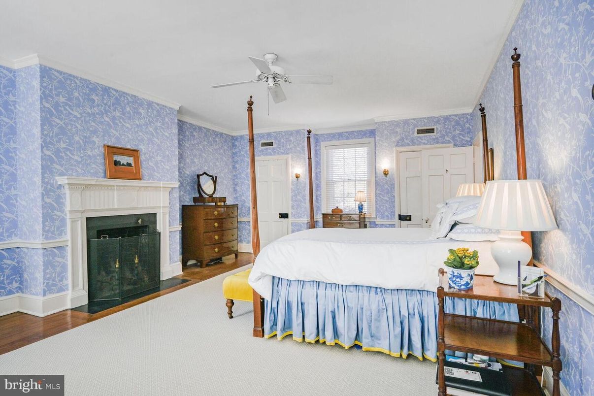 Bedroom, Fireplace, Interior, Wood Texture Flooring