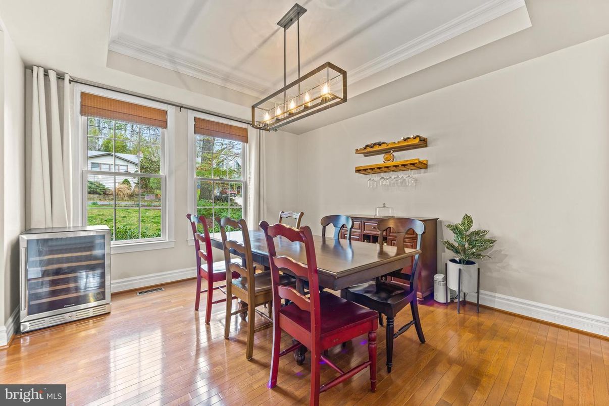 Dining room, Interior, Pendant Lights, Wood Texture Flooring