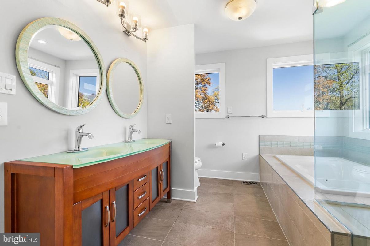 Bathroom, Dual Sink Vanities, Glass Shower, Interior, Recessed Lighting