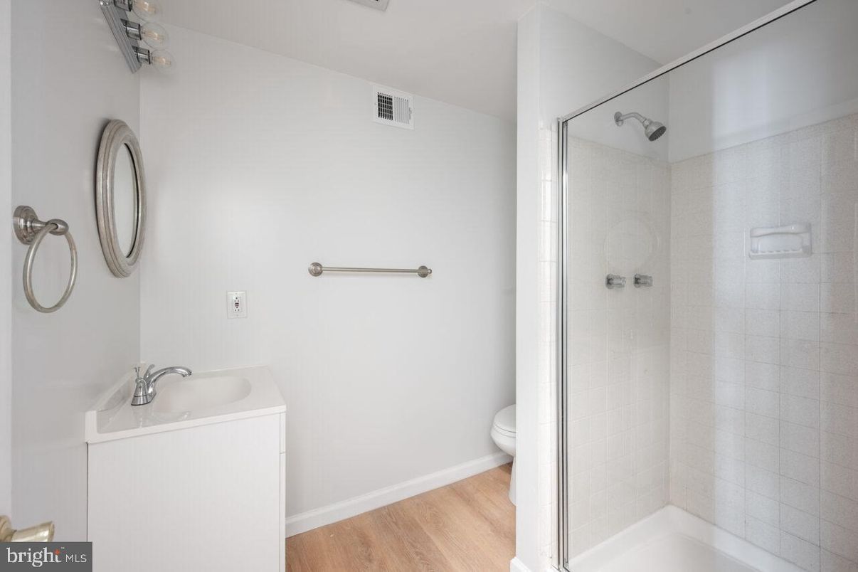 Bathroom, Glass Shower, Interior, Wood Texture Flooring