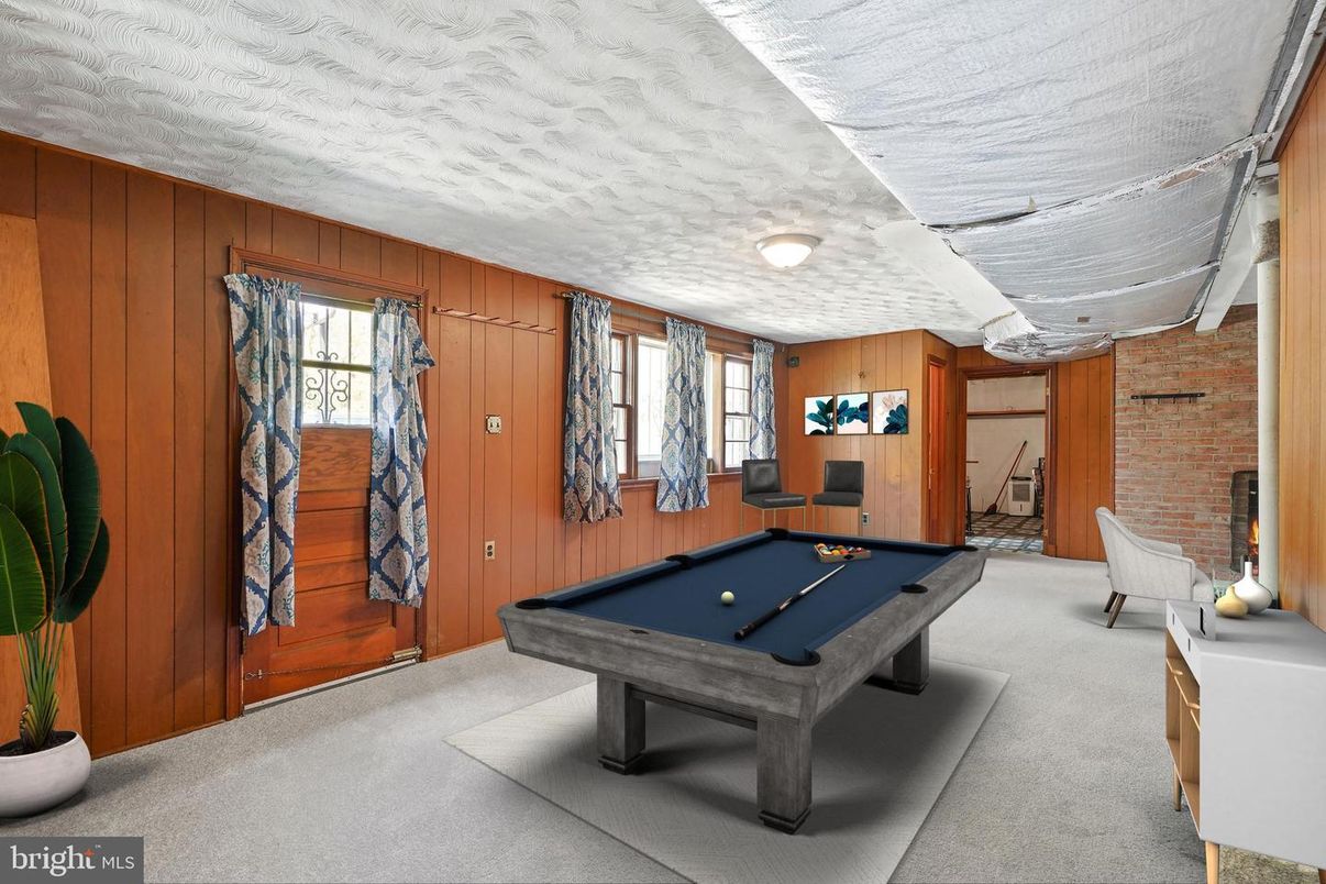 Billiard Table, Game Room, Interior, Stone Walls, Wooden Walls