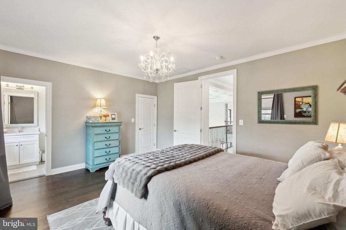 Bedroom, Chandelier, Interior, Wood Texture Flooring