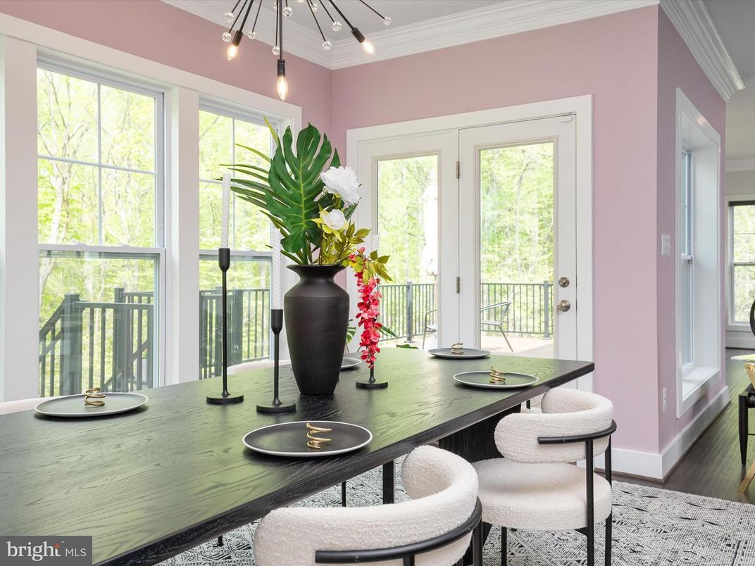 Dining room, Interior, Pendant Lights, Wood Texture Flooring