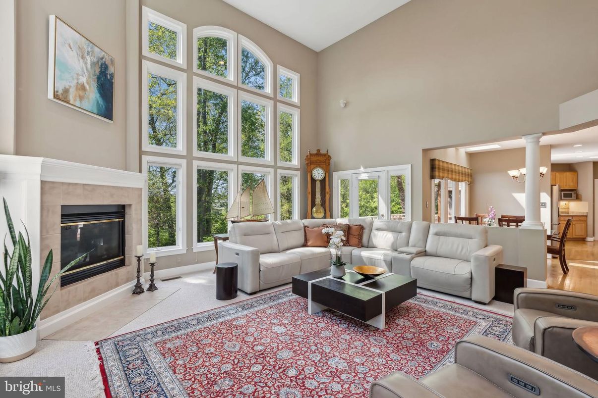 Dining room, Fireplace, Interior, Kitchen, Living room, Pendant Lights, Recessed Lighting