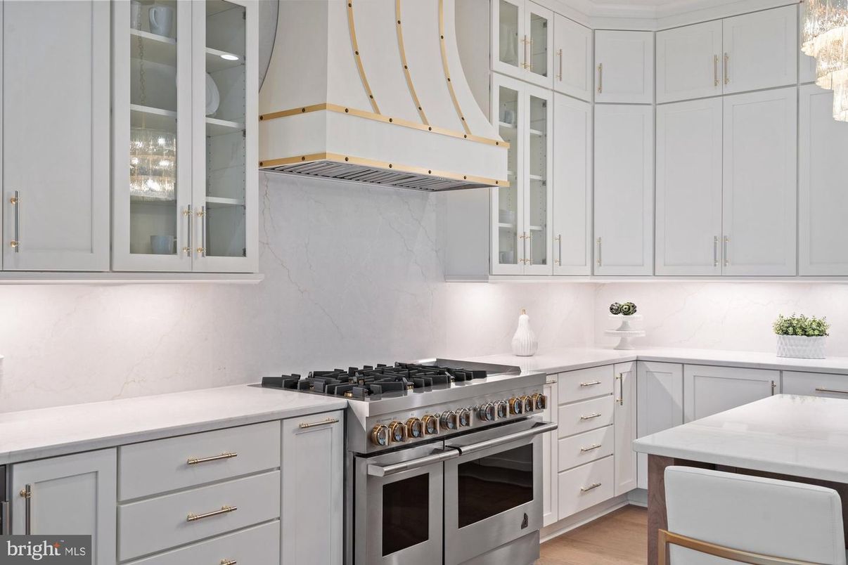 Interior, Kitchen, Marble Walls, Stainless Steel Appliances, Wood Texture Flooring