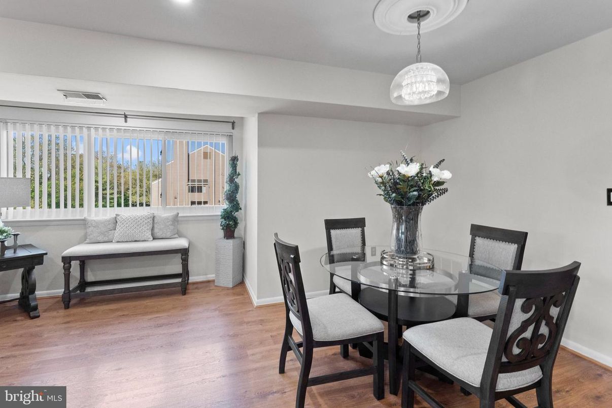 Dining room, Interior, Pendant Lights, Wood Texture Flooring