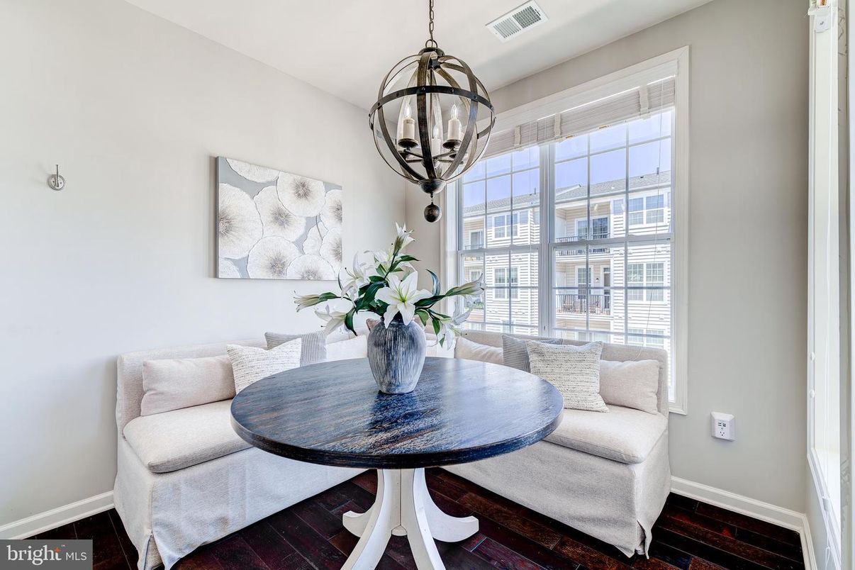 Dining room, Interior, Pendant Lights, Wood Texture Flooring