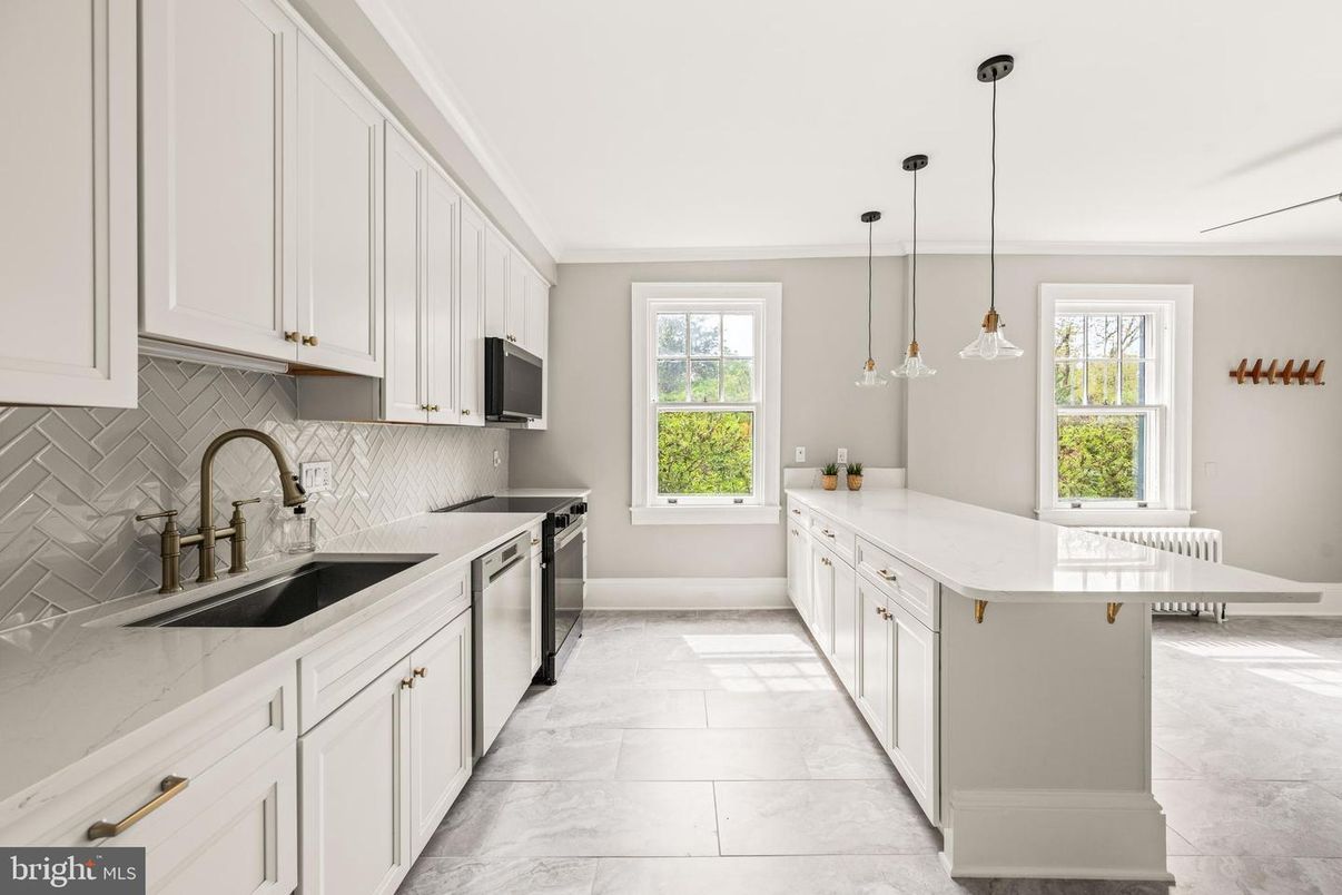 Interior, Kitchen, Marble, Pendant Lights