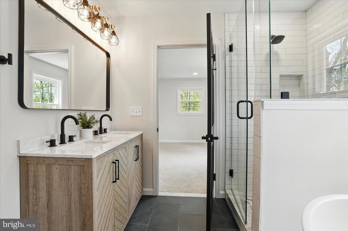 Bathroom, Dual Sink Vanities, Glass Shower, Interior, Recessed Lighting