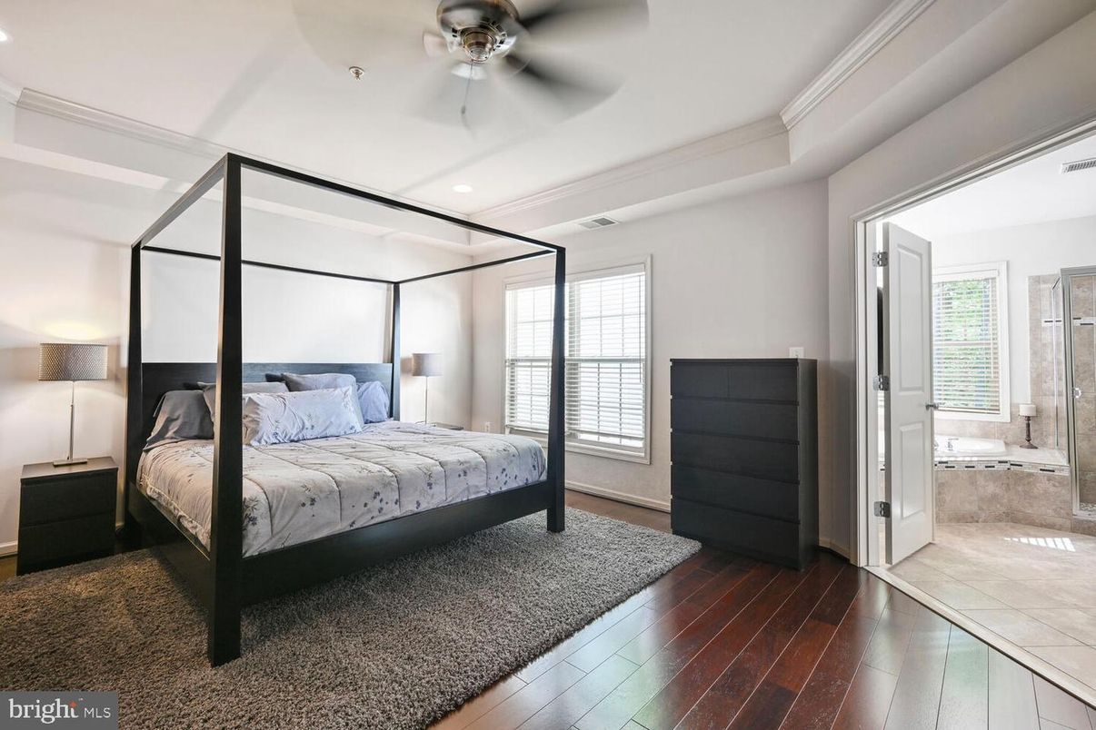 Bathroom, Bedroom, Glass Shower, Interior, Recessed Lighting, Wood Texture Flooring