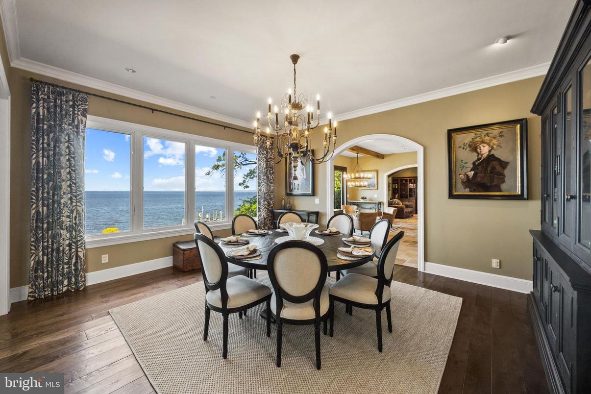 Chandelier, Dining room, Interior, Water, Wood Texture Flooring