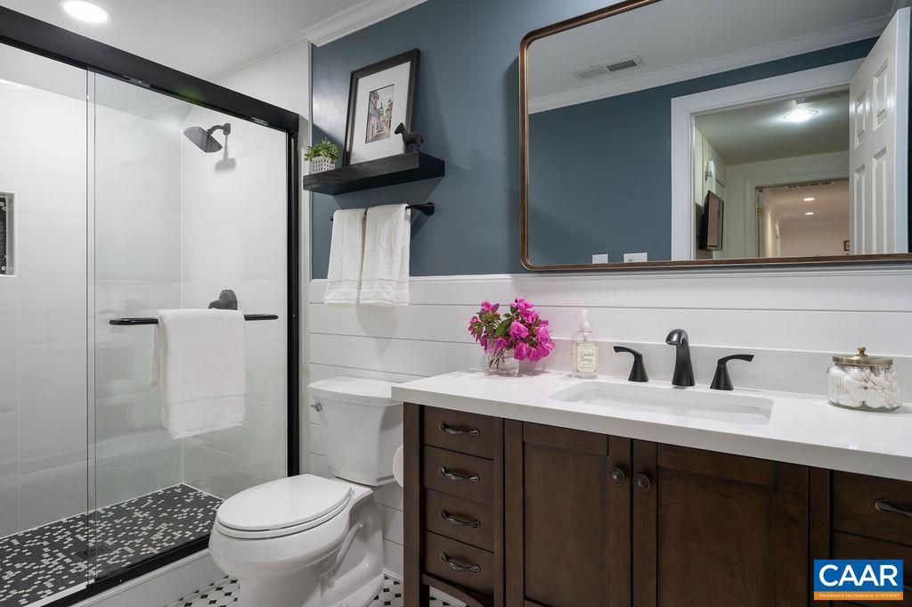 Bathroom, Glass Shower, Interior, Recessed Lighting