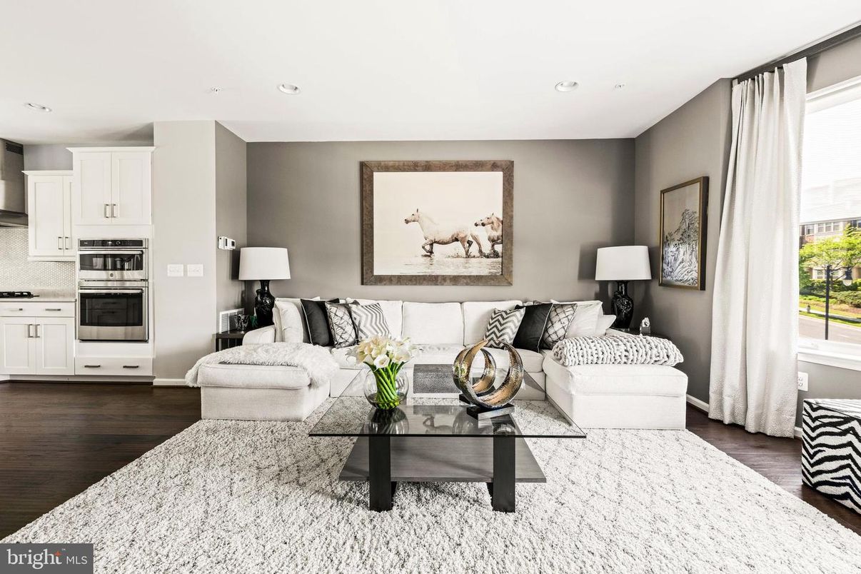 Interior, Kitchen, Living room, Recessed Lighting, Stainless Steel Appliances, Wood Texture Flooring