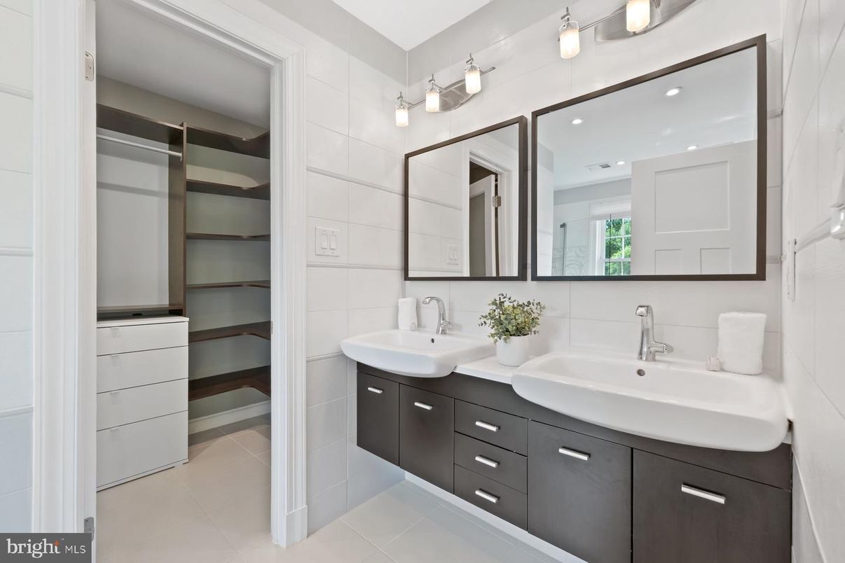 Bathroom, Dual Sink Vanities, Interior, Recessed Lighting, Walk-in Closets
