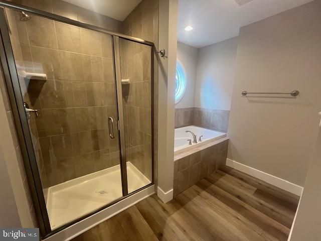 Bathroom, Glass Shower, Interior, Recessed Lighting, Wood Texture Flooring
