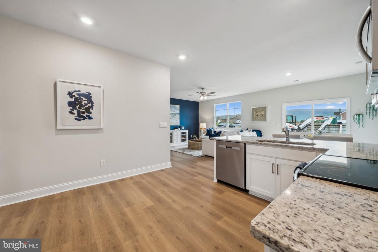 Interior, Kitchen, Living room, Recessed Lighting, Water, Wood Texture Flooring