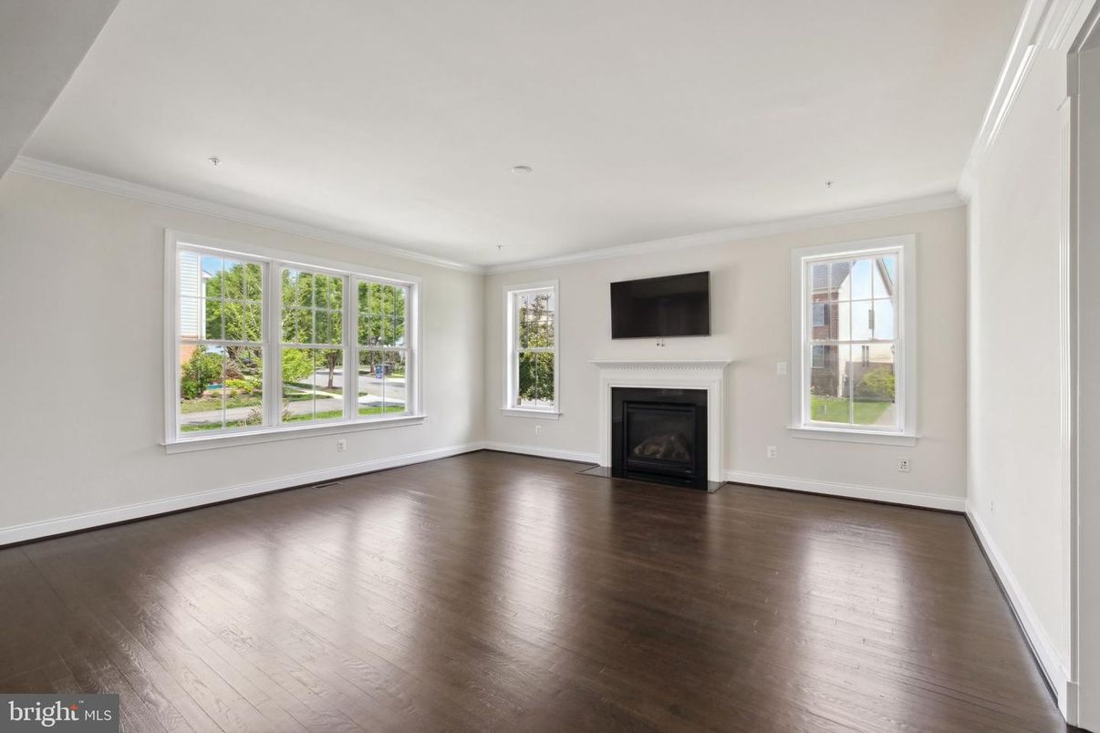 Empty room, Fireplace, Interior, Recessed Lighting, Wood Texture Flooring