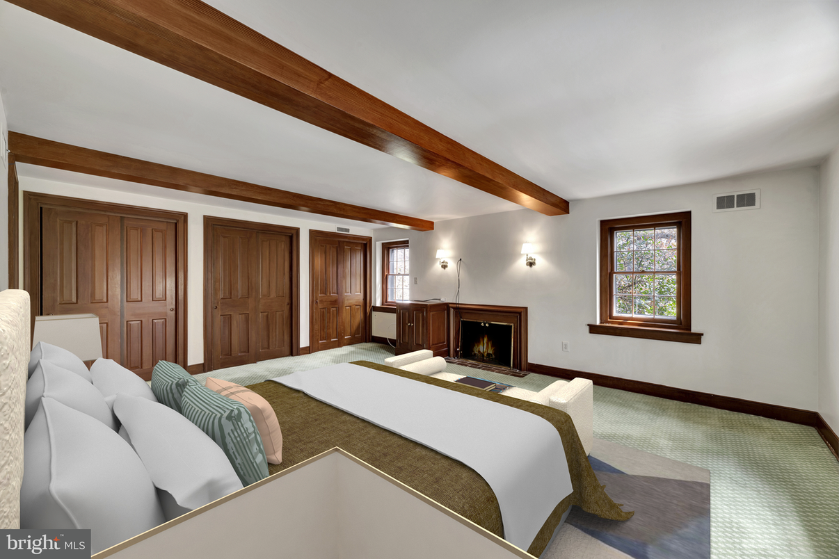 Bedroom, Fireplace, Interior, Wooden Beams