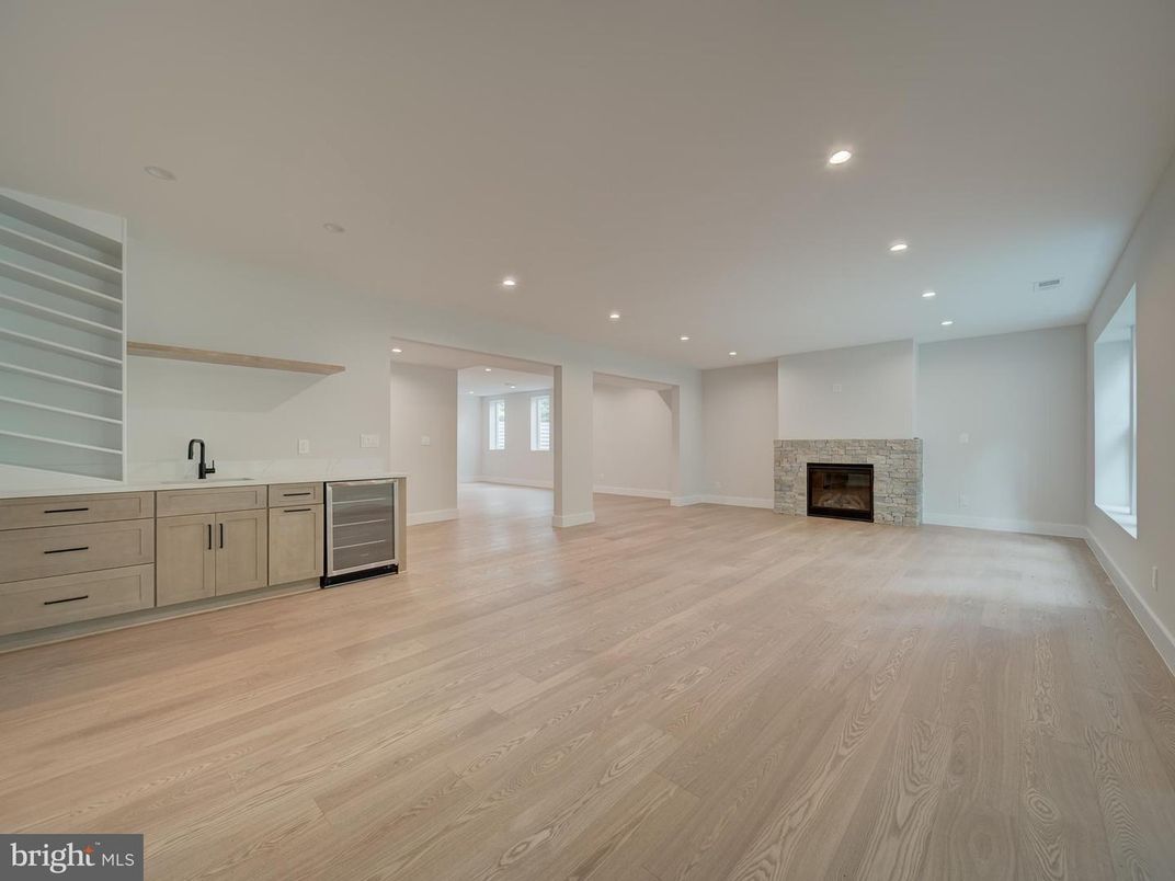 Empty room, Fireplace, Interior, Recessed Lighting, Wood Texture Flooring