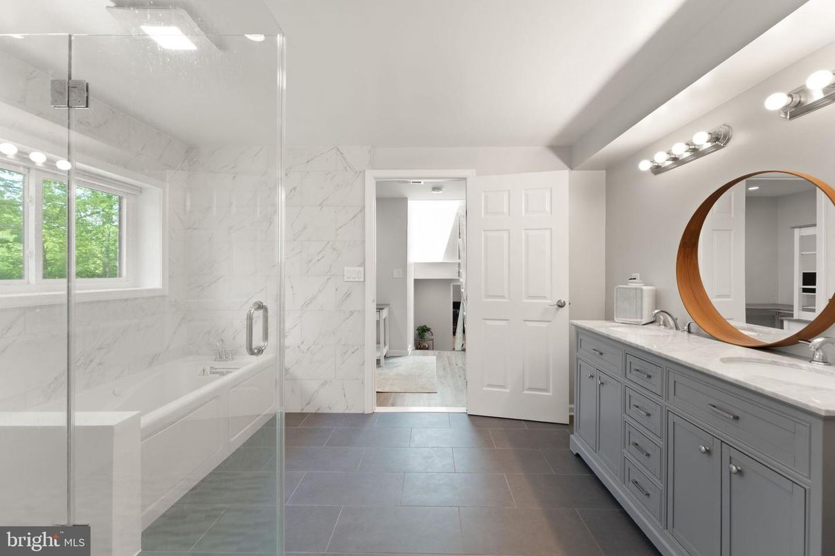 Bathroom, Glass Shower, Interior, Marble Walls