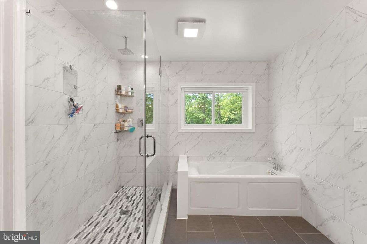 Bathroom, Glass Shower, Interior, Marble Walls, Recessed Lighting