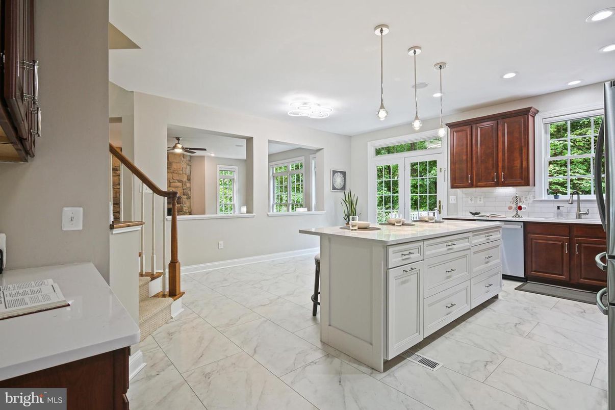 Interior, Kitchen, Marble, Pendant Lights, Recessed Lighting