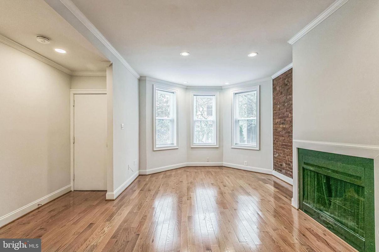 Empty room, Fireplace, Interior, Recessed Lighting, Wood Texture Flooring