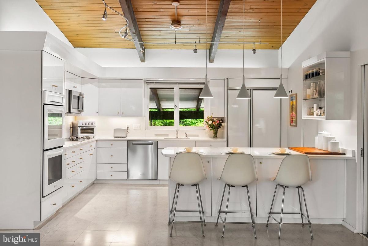 Interior, Kitchen, Pendant Lights, Stainless Steel Appliances, Wooden Ceilings