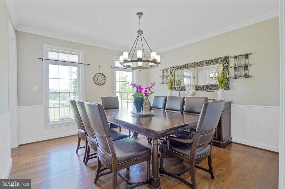 Chandelier, Dining room, Interior, Wood Texture Flooring