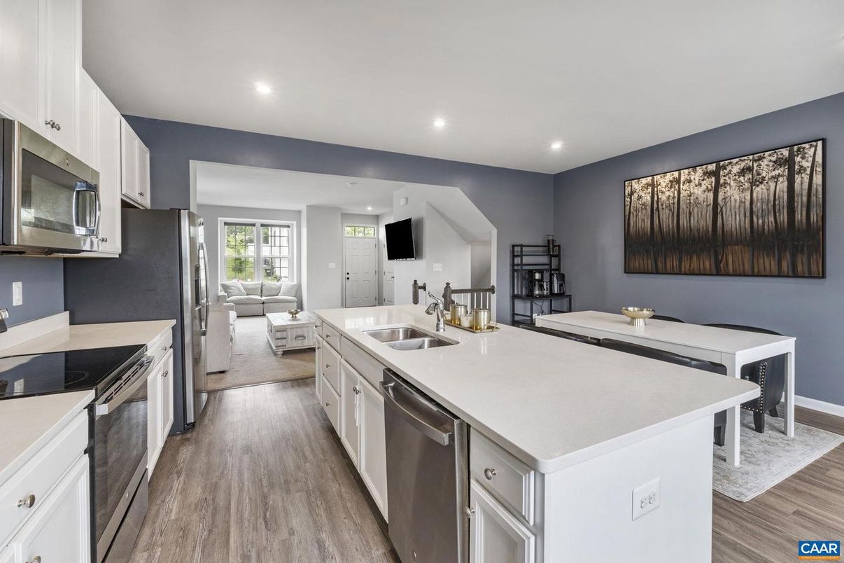 Interior, Kitchen, Living room, Recessed Lighting, Wood Texture Flooring