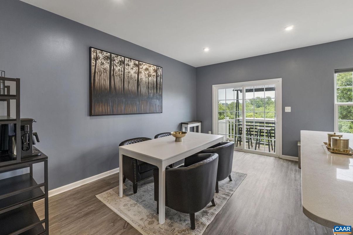 Dining room, Interior, Recessed Lighting, Wood Texture Flooring