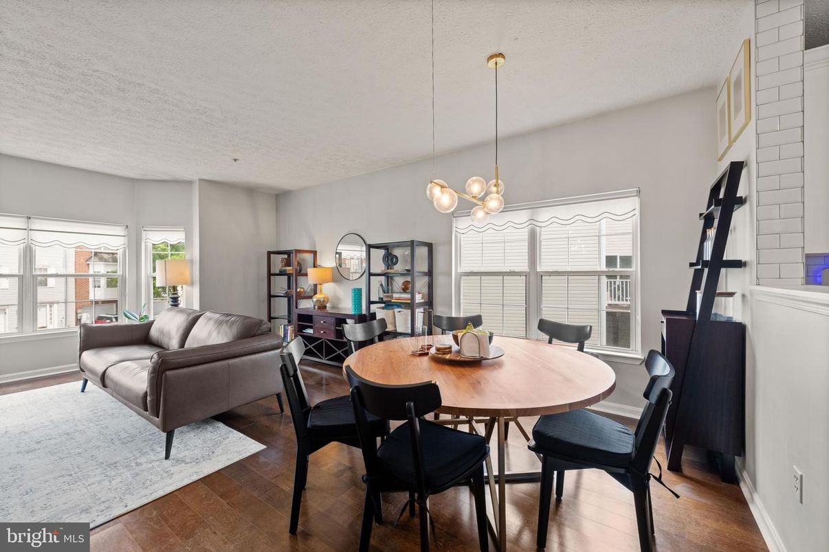 Dining room, Interior, Pendant Lights, Wood Texture Flooring