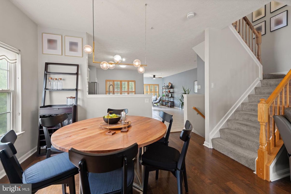 Dining room, Interior, Pendant Lights, Piano, Wood Texture Flooring
