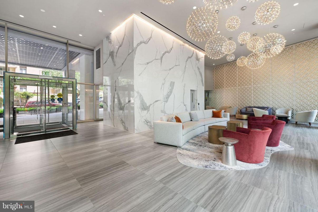 Interior, Living room, Marble Walls, Pendant Lights, Recessed Lighting