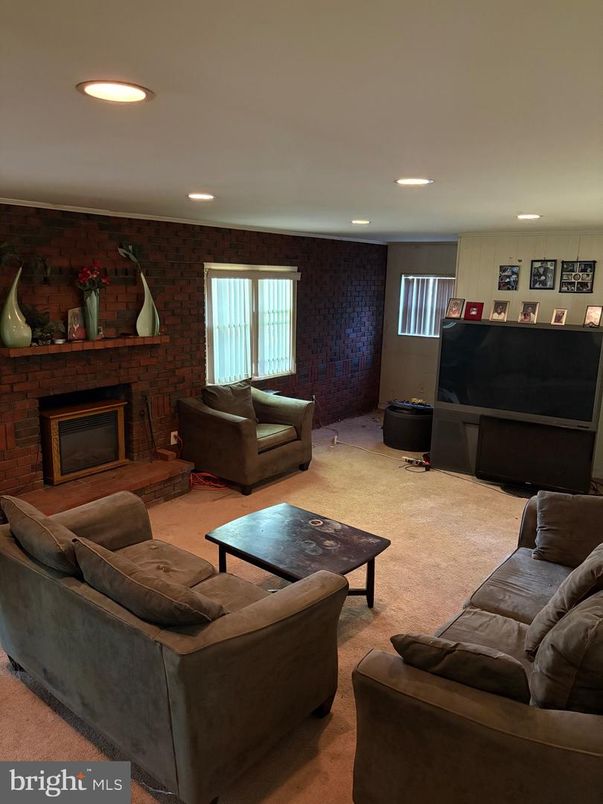 Fireplace, Interior, Living room, Recessed Lighting, Stone Walls