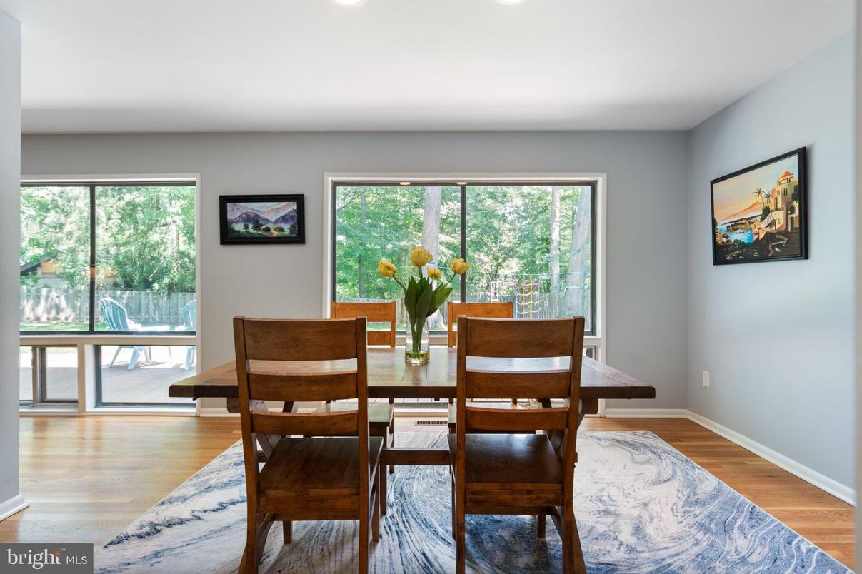 Dining room, Interior, Recessed Lighting, Wood Texture Flooring