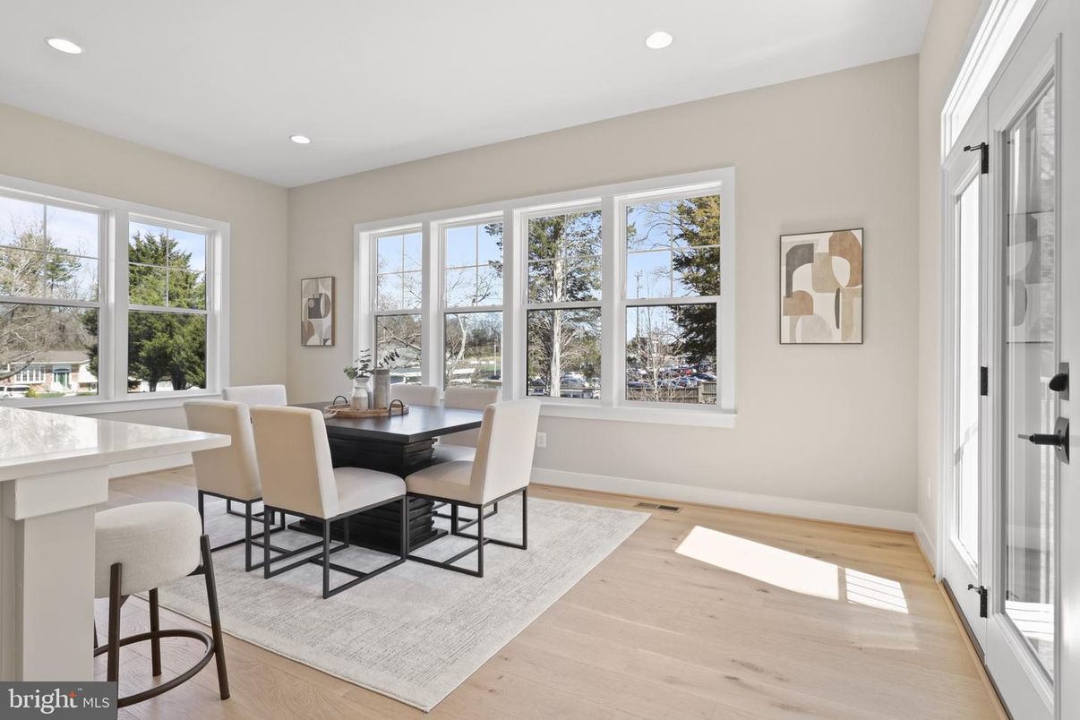 Dining room, Interior, Recessed Lighting, Wood Texture Flooring