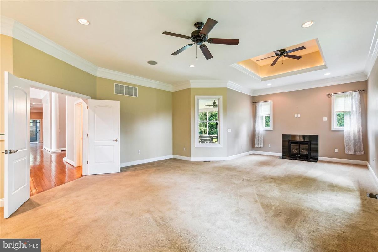 Empty room, Fireplace, Interior, Recessed Lighting, Wood Texture Flooring