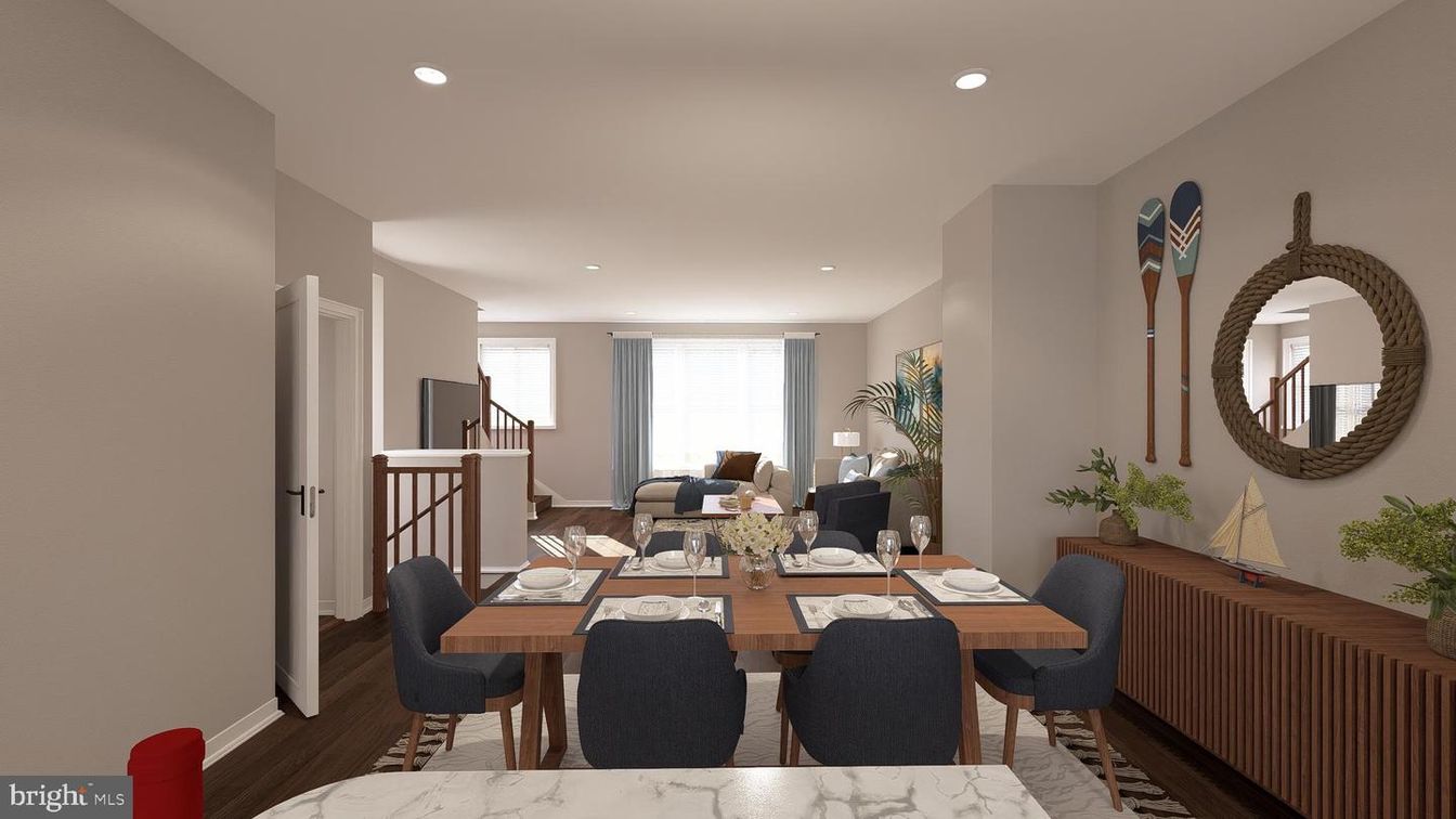 Dining room, Interior, Recessed Lighting, Wood Texture Flooring