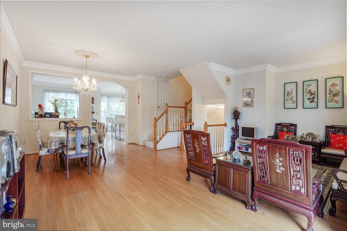 Chandelier, Dining room, Interior, Wood Texture Flooring