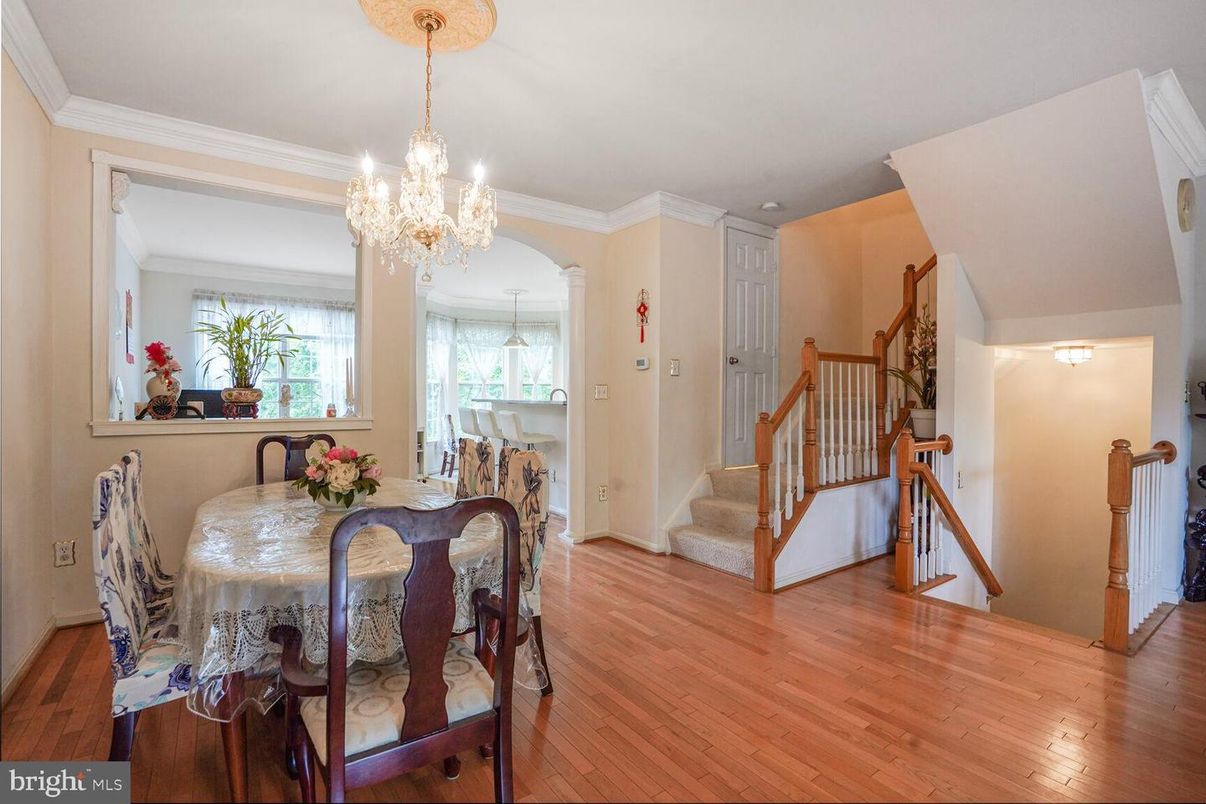 Chandelier, Dining room, Interior, Wood Texture Flooring