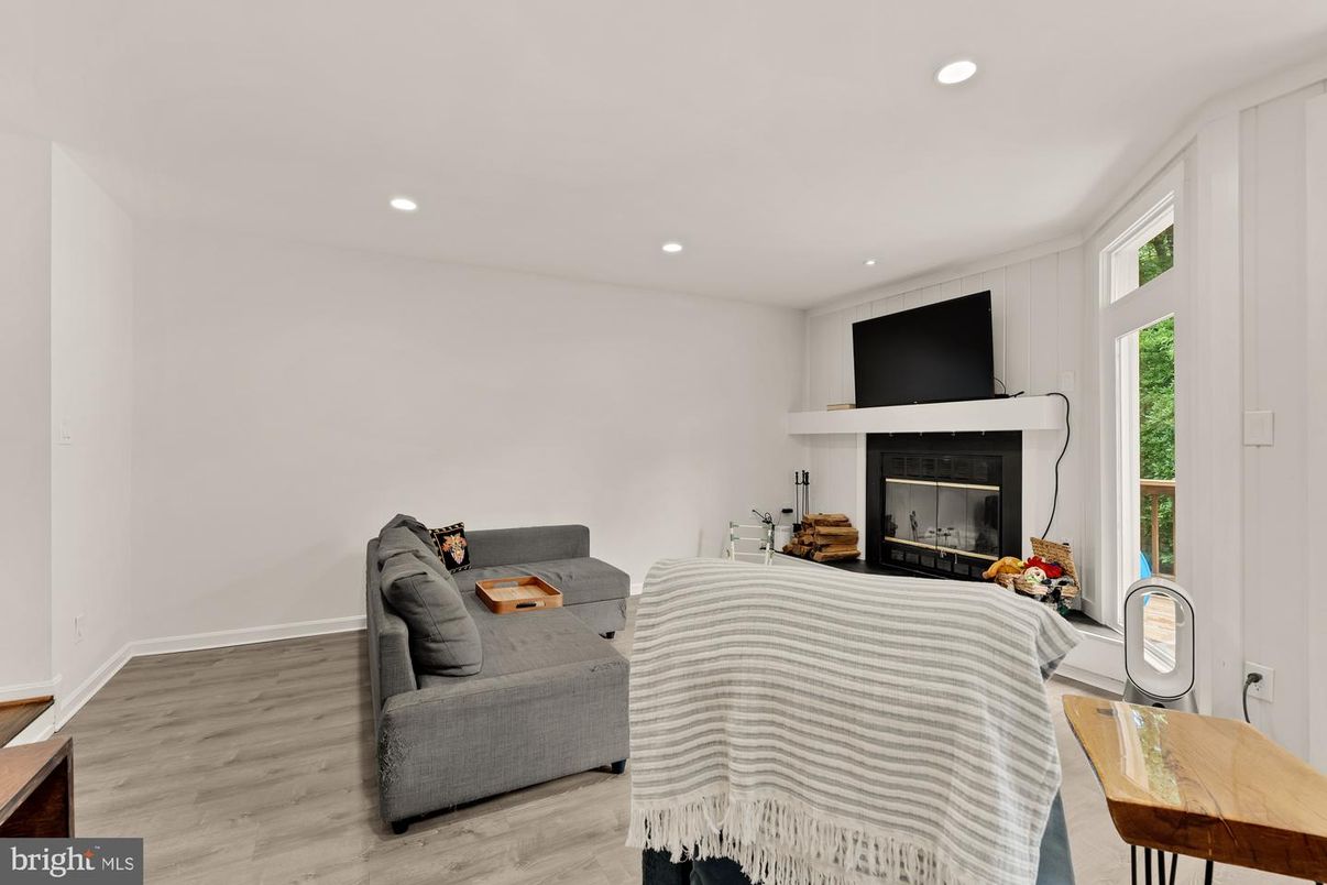 Fireplace, Interior, Recessed Lighting, Wood Texture Flooring