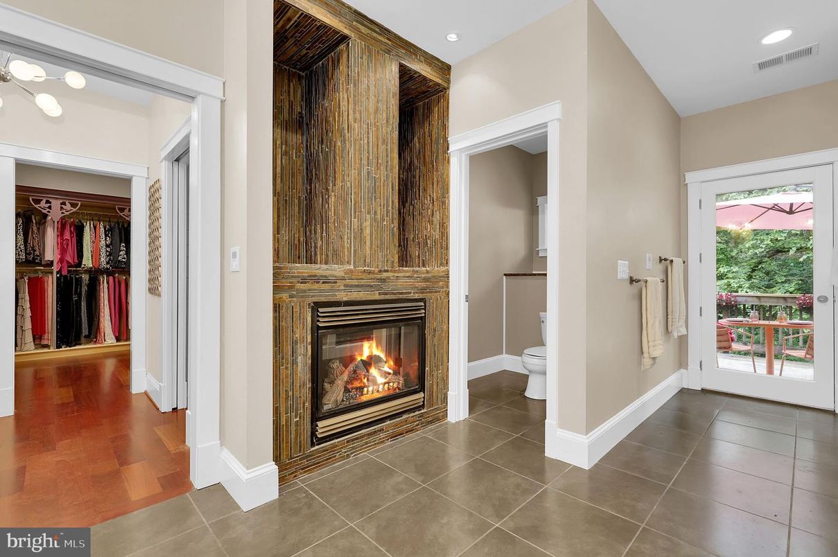 Fireplace, Interior, Recessed Lighting, Wood Texture Flooring