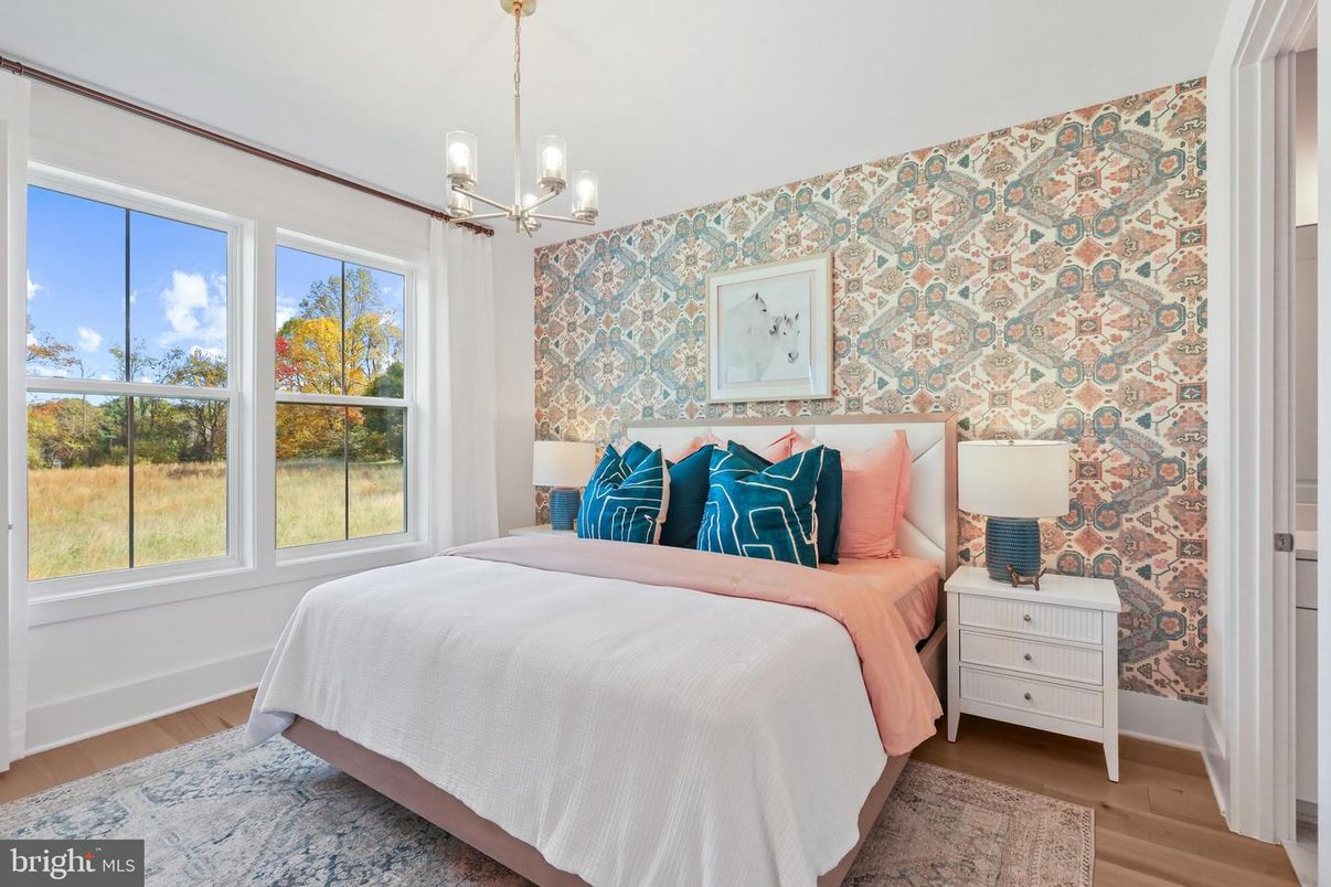 Bedroom, Interior, Pendant Lights, Wood Texture Flooring
