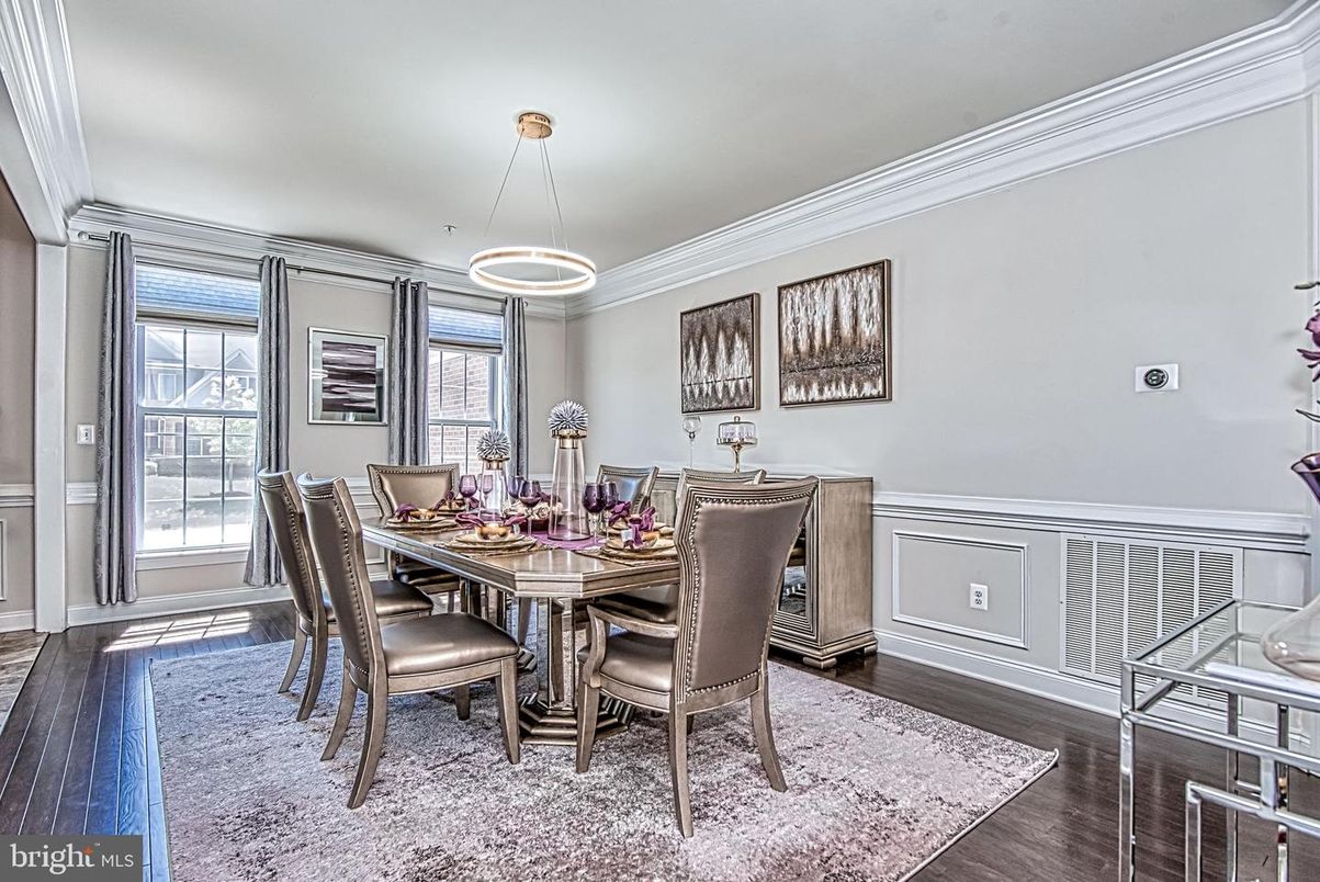 Dining room, Interior, Pendant Lights, Wood Texture Flooring