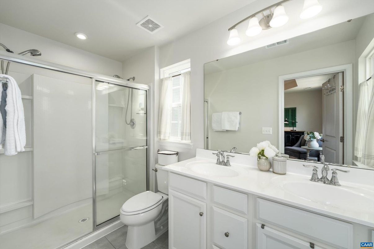 Bathroom, Dual Sink Vanities, Glass Shower, Interior, Recessed Lighting
