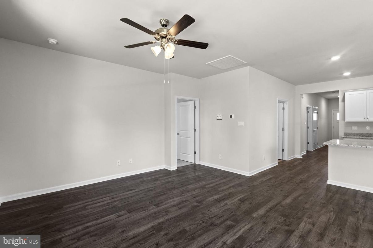 Empty room, Interior, Kitchen, Recessed Lighting, Wood Texture Flooring