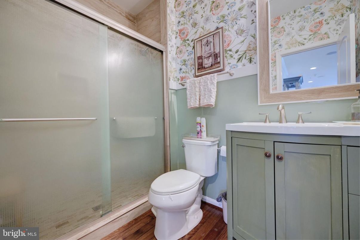 Bathroom, Glass Shower, Interior, Wood Texture Flooring